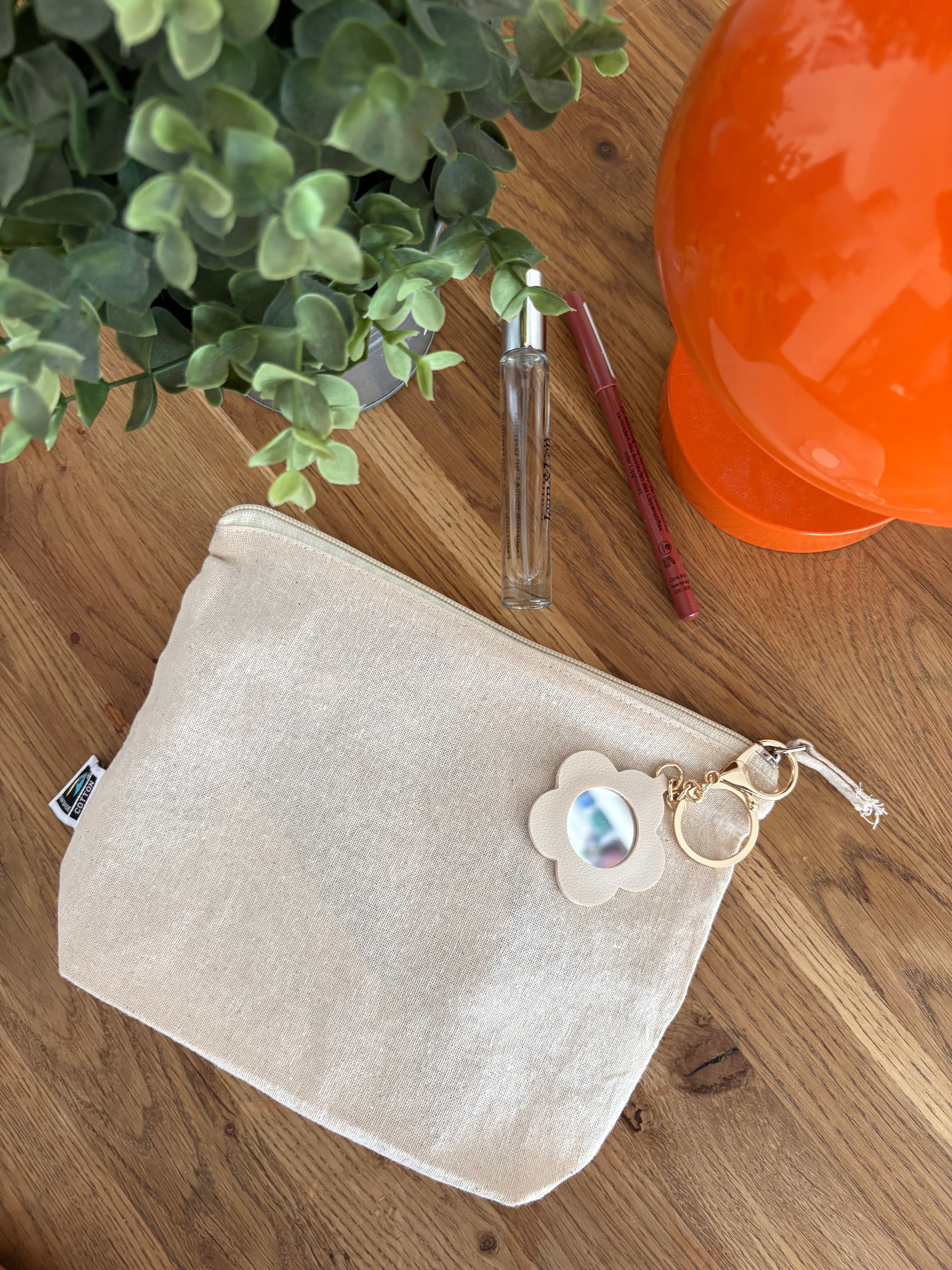 Kosmetiktaschen-Set „Tilla“ | Bio-Baumwolltasche mit Spiegelanhänger (21 x 17 cm)