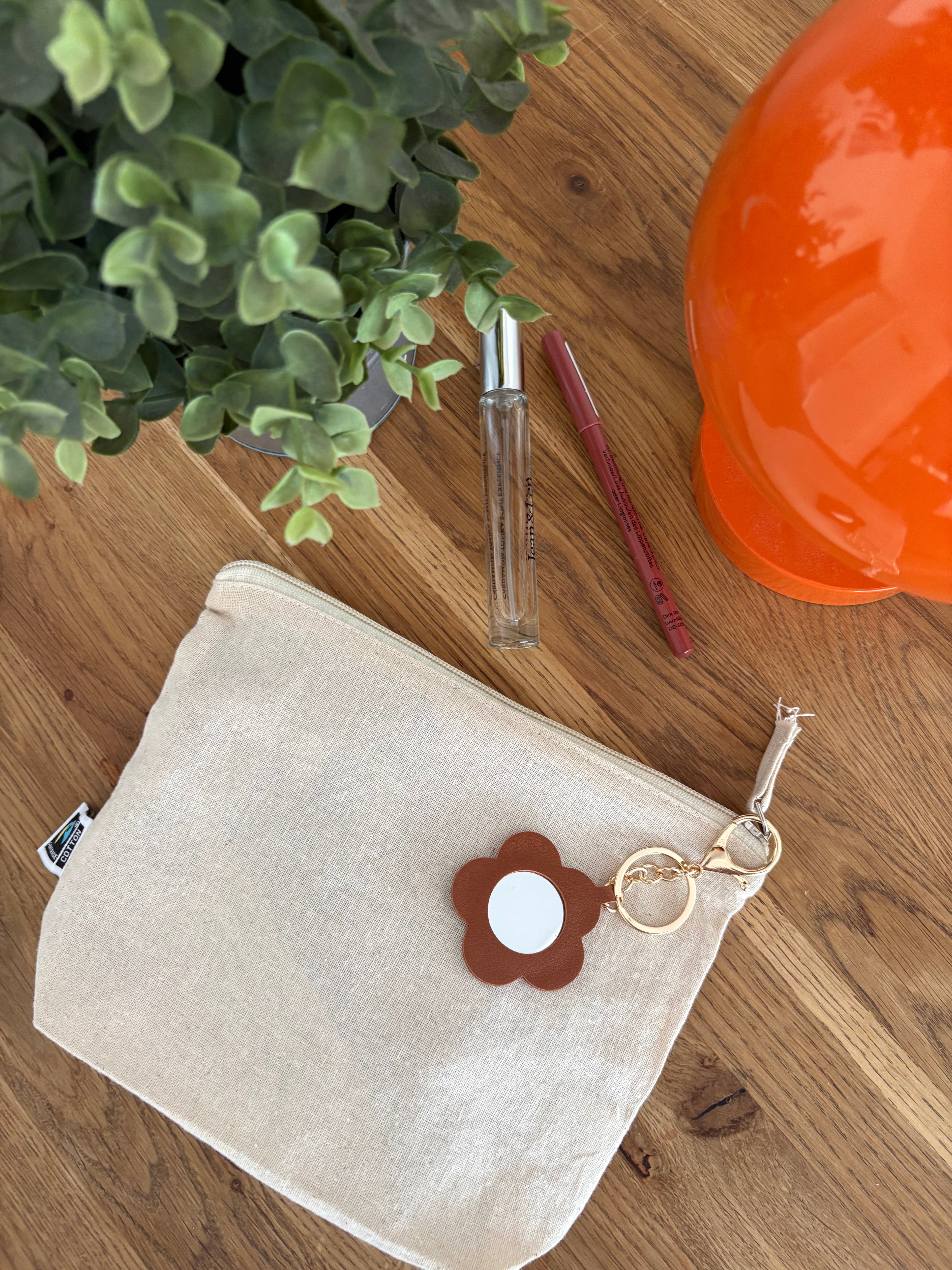 Kosmetiktaschen-Set „Tilla“ | Bio-Baumwolltasche mit Spiegelanhänger (21 x 17 cm)