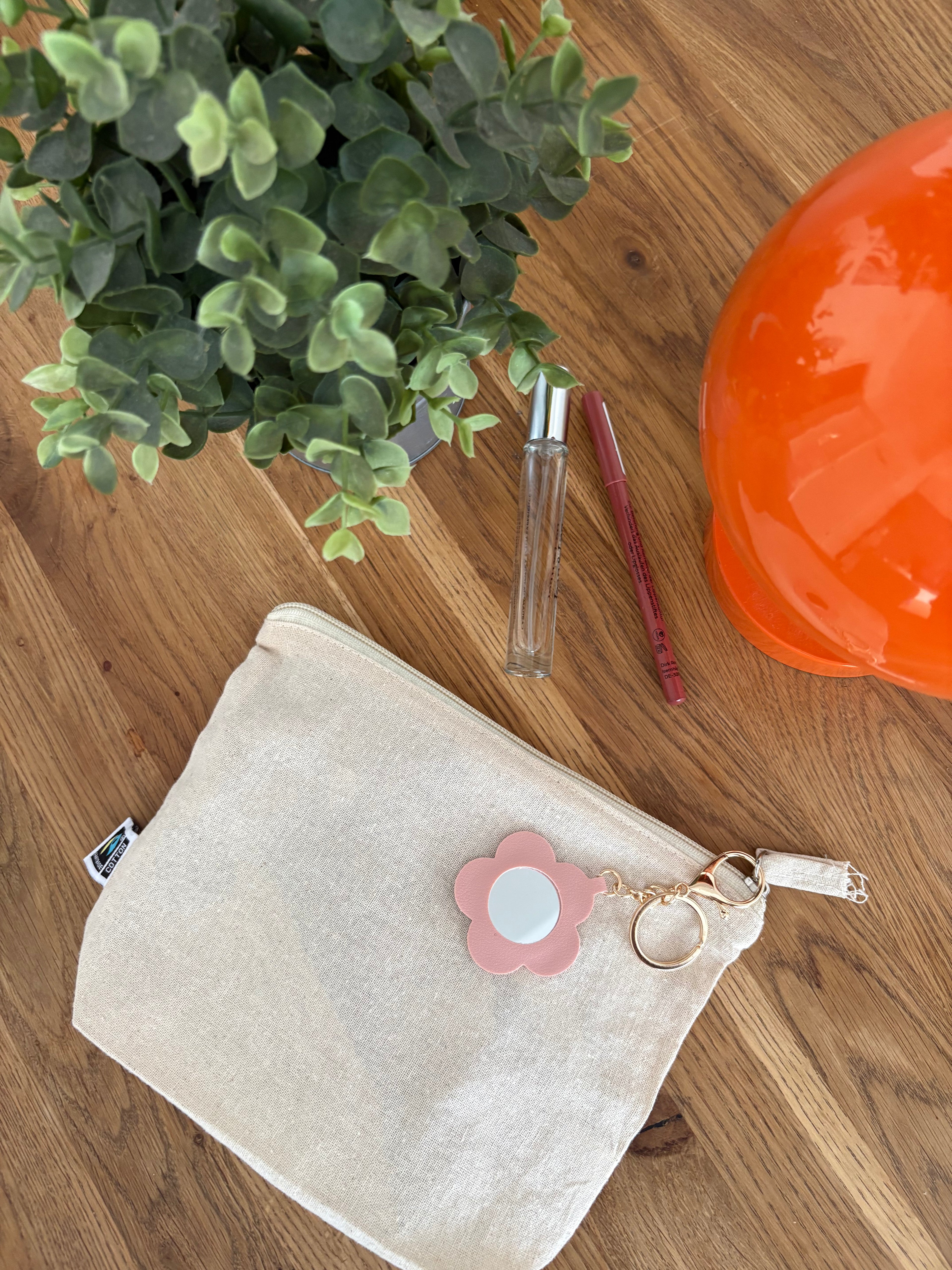 Kosmetiktaschen-Set „Tilla“ | Bio-Baumwolltasche mit Spiegelanhänger (21 x 17 cm)